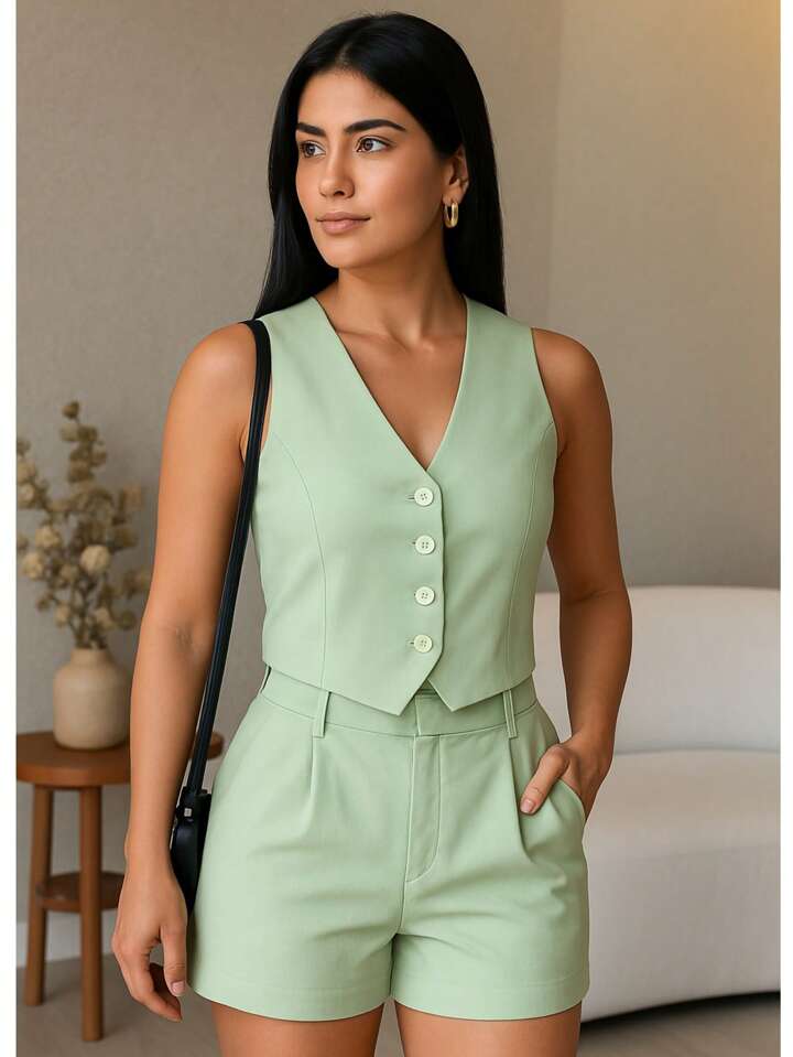 Conjunto de mujer con short y chaleco